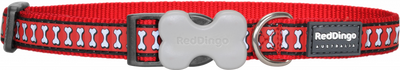 Red Dingo Reflektörlü Kemik Desenli Kırmızı BoyunTasması 15mm