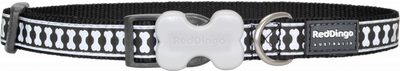 Red Dingo Reflektörlü Kemik Desenli Siyah Boyun Tasması 12mm